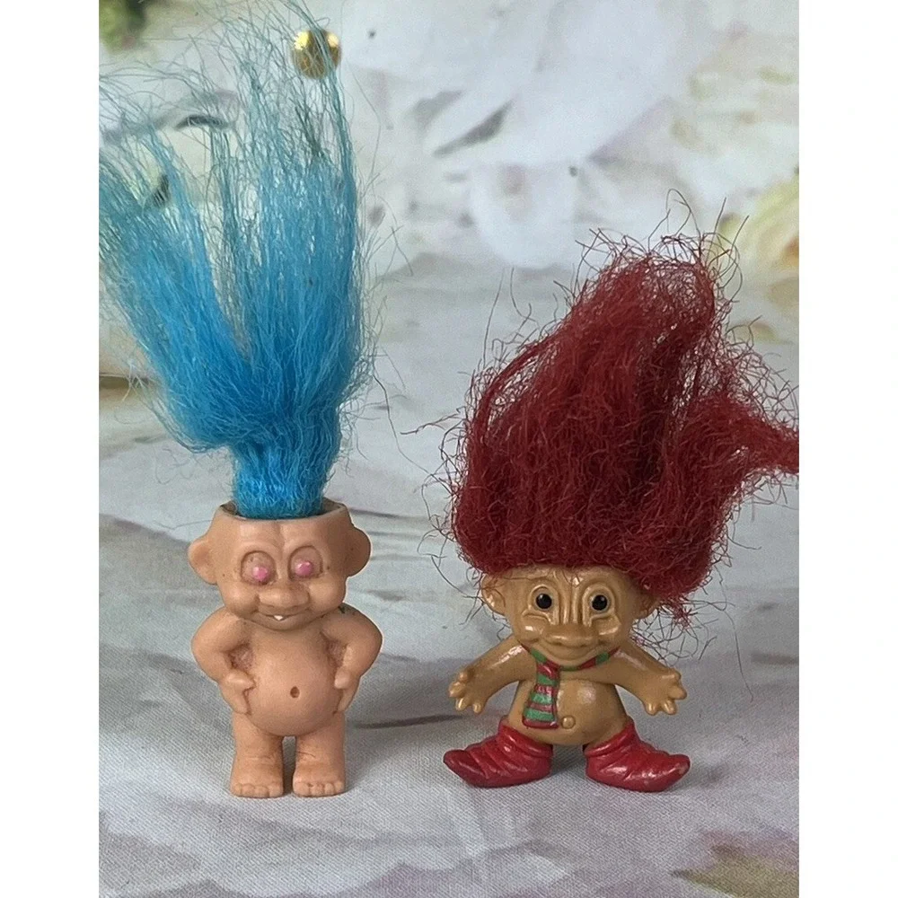 RUSS Troll Pencil Topper Creata 1992 Mini Troll Doll Blue Hair Red Hair Elf